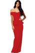 Sexy Red Peplum Maxi Dress With Drop Shoulder